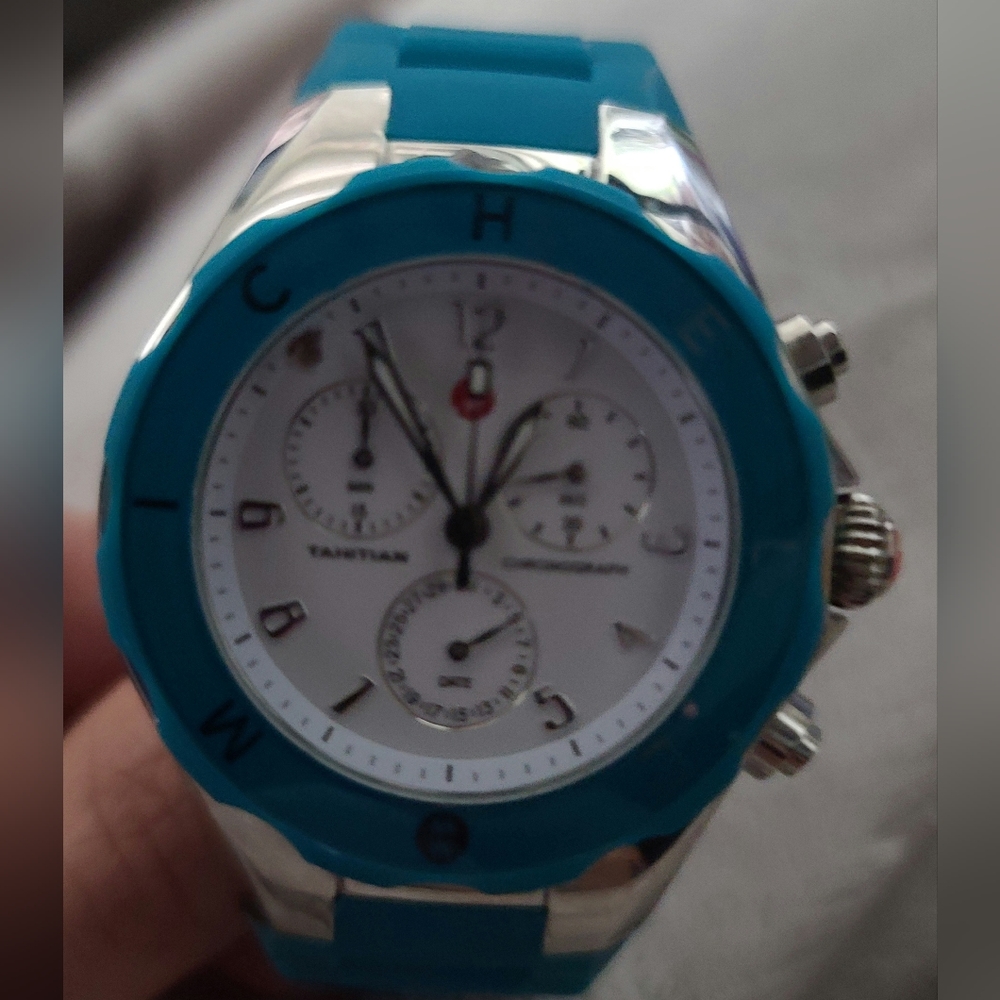 Turquoise and Silver Michele [RUBBER] watch